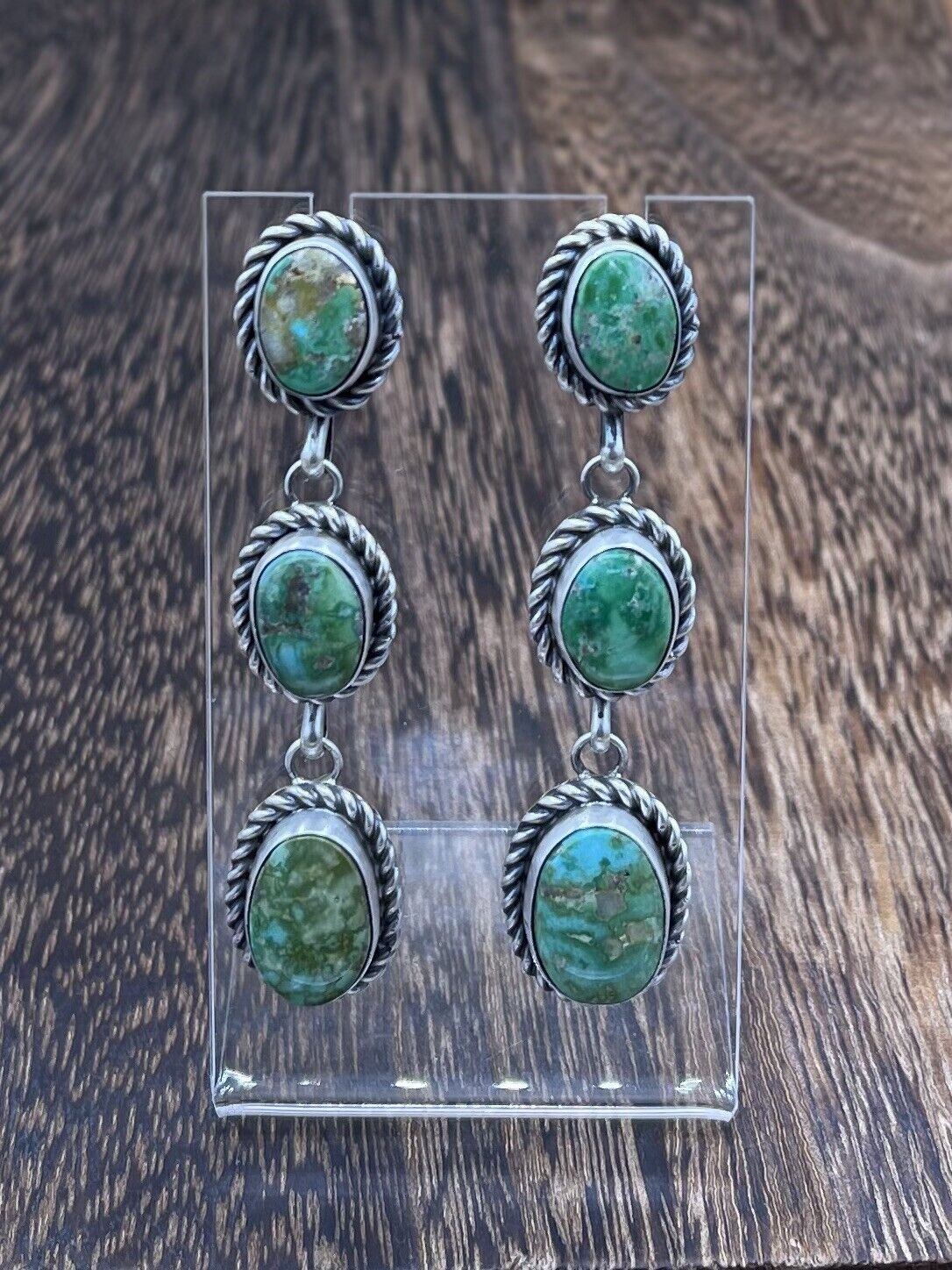 Native American Navajo Handmade Sterling Silver Turquoise Post Dangle Earrings