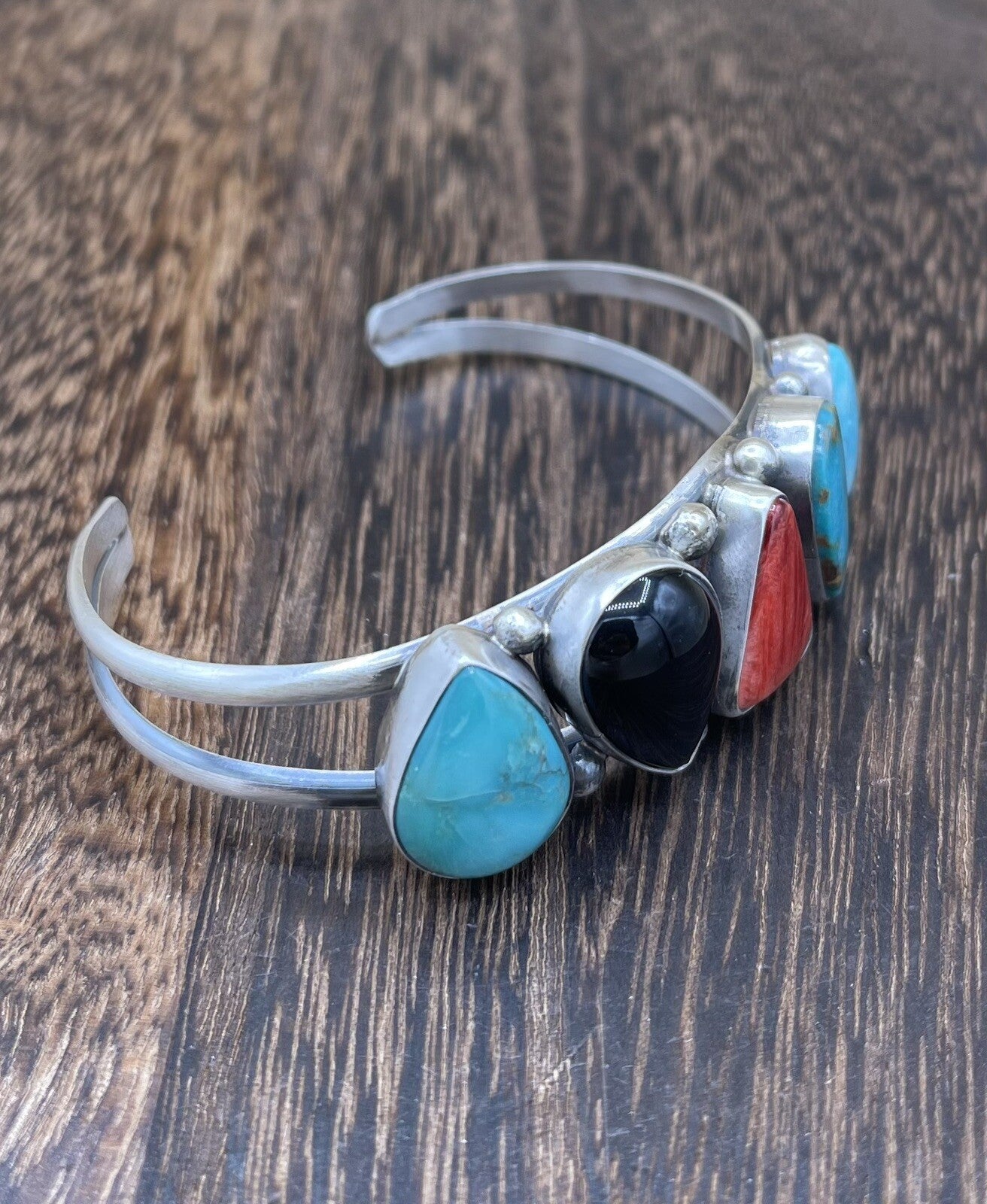 Native American Navajo Handmade Sterling Silver Multi Stone color Cuff Bracelet