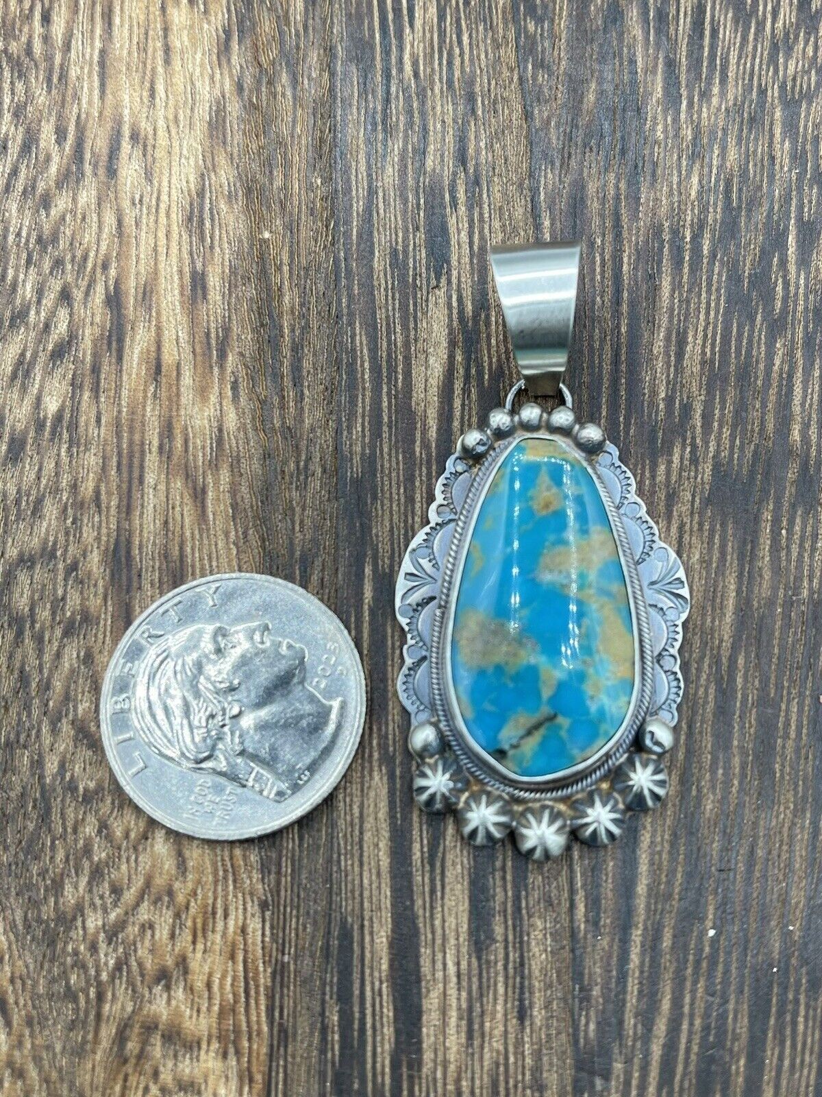 Native American Sterling Silver Navajo Handmade Turquoise Pendant - Betta Lee