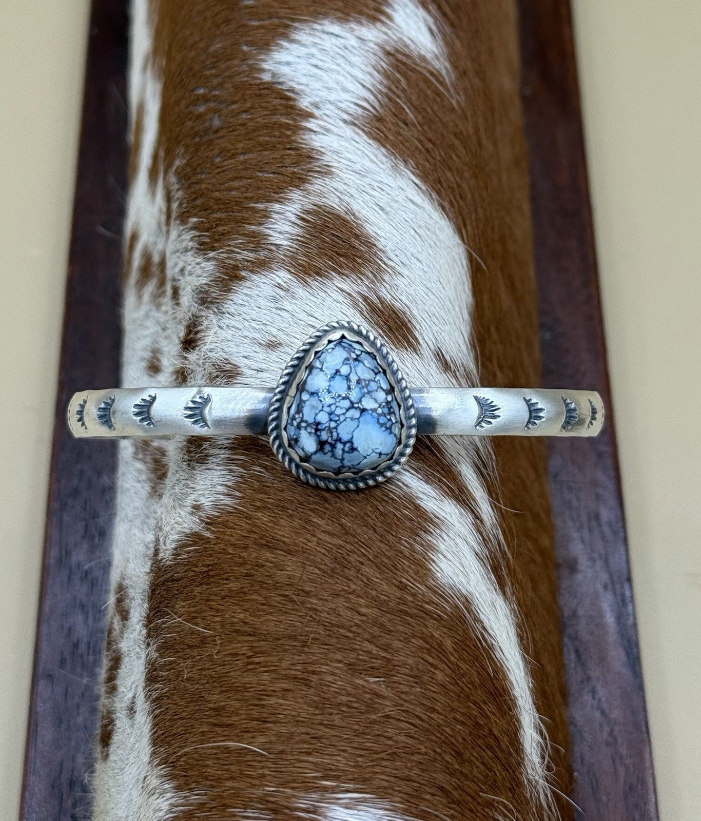 Navajo Handmade Sterling Silver Golden Hills Turquoise Stacker Cuff Bracelet