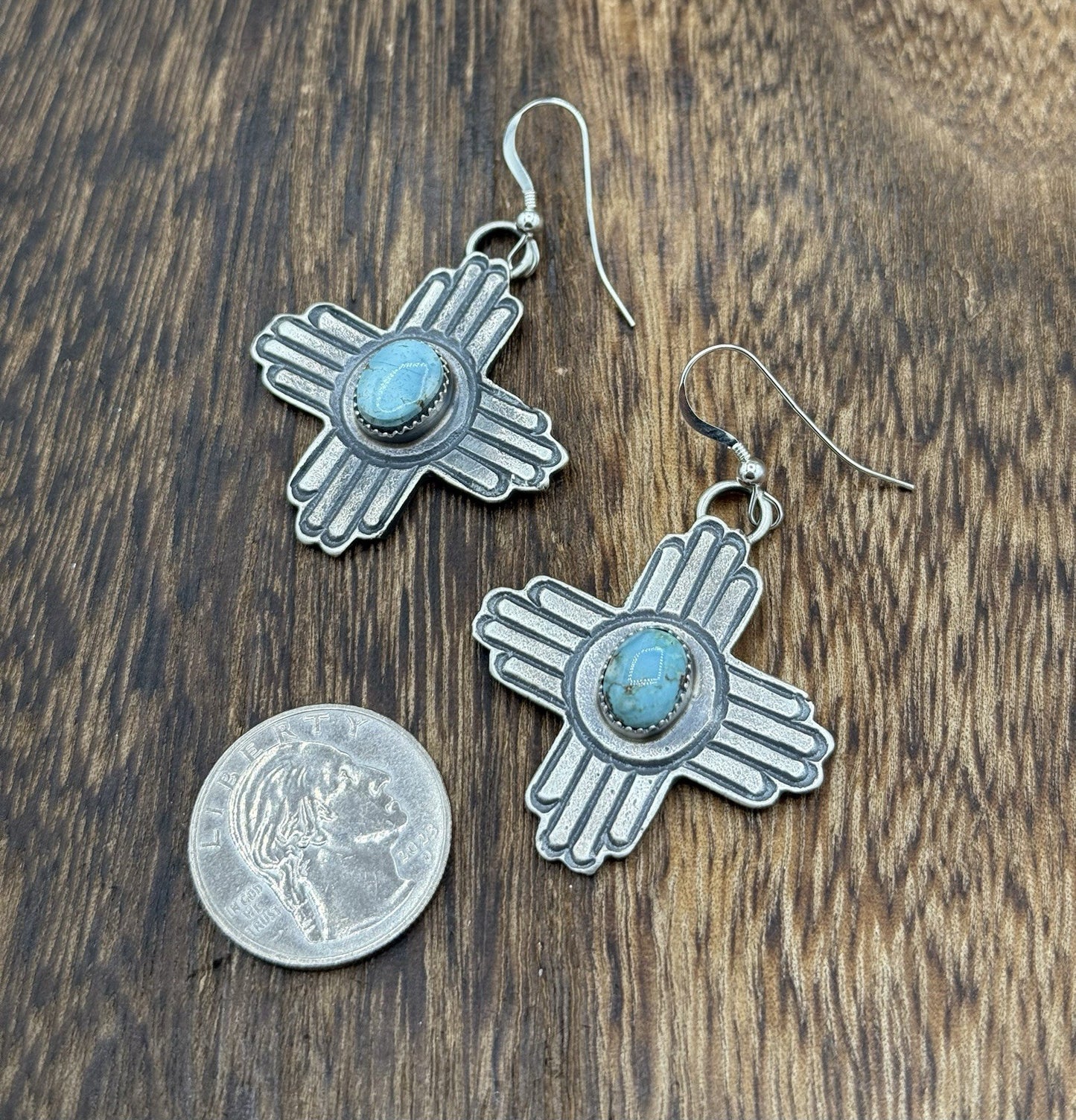 Navajo Handmade Sterling Silver Zia Golden Hills Turquoise Earrings Kevin Billah