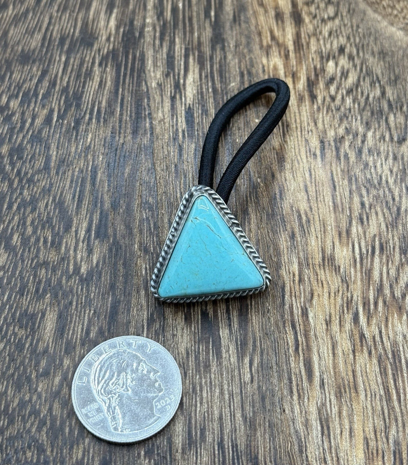 Native American Navajo Handmade Sterling Silver Blue Glacier Turquoise Hair Tie