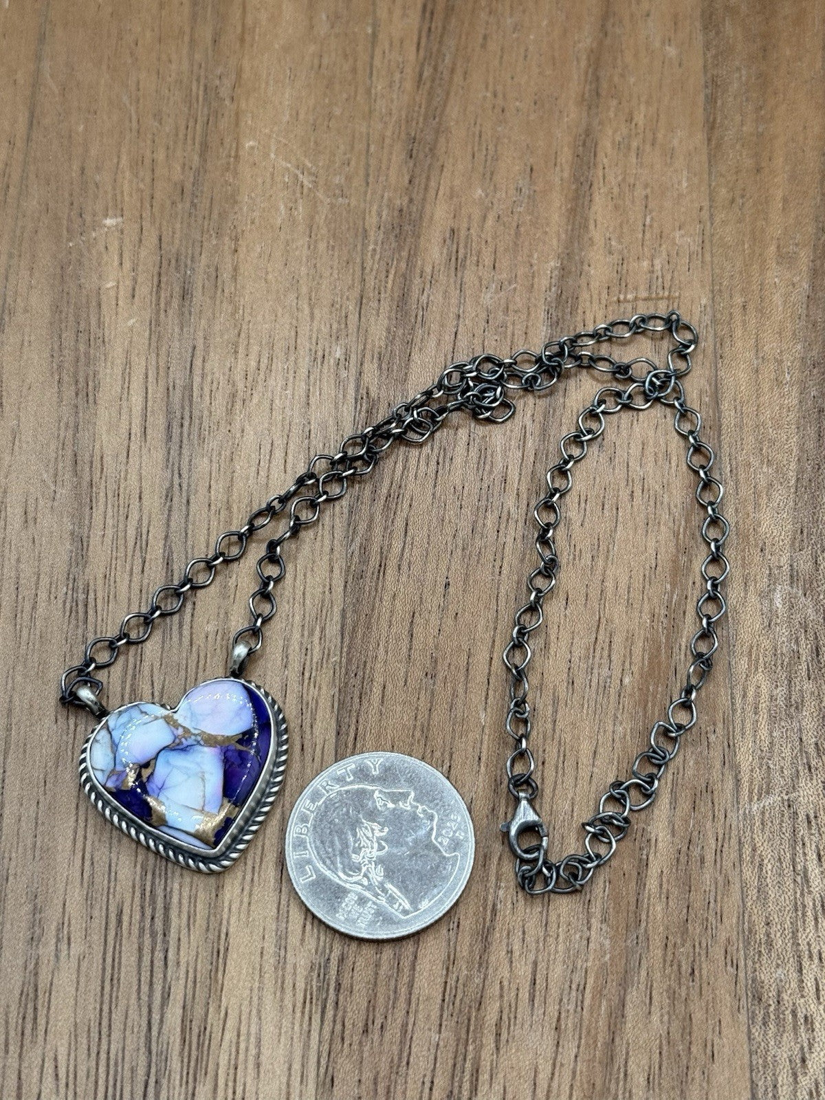 Navajo Handmade Sterling Silver Violet Rose Bar Necklace 18” By Tricia Smith