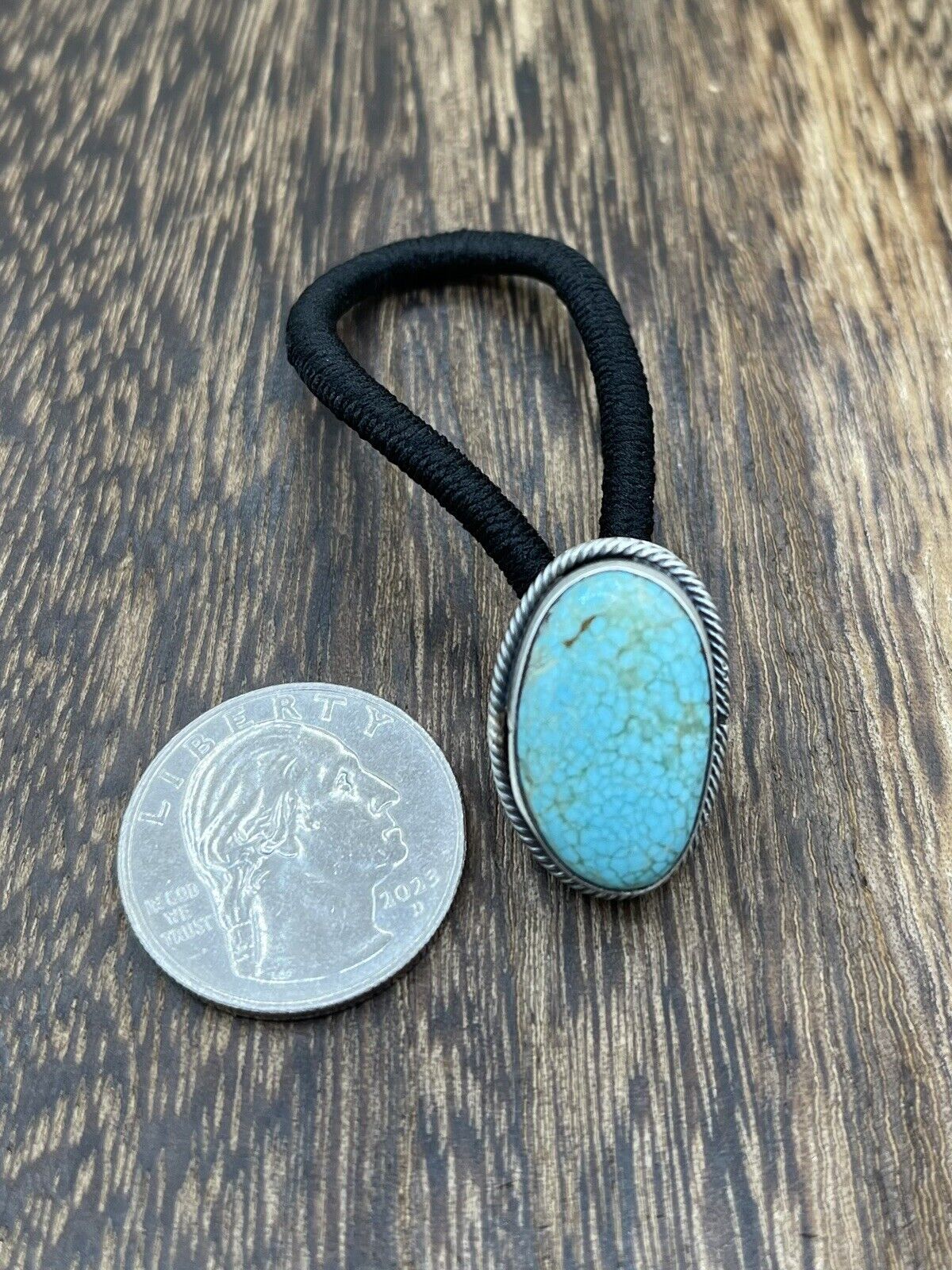 Native American Navajo Handmade Sterling Silver Turquoise Hair Tie Scott Skeets