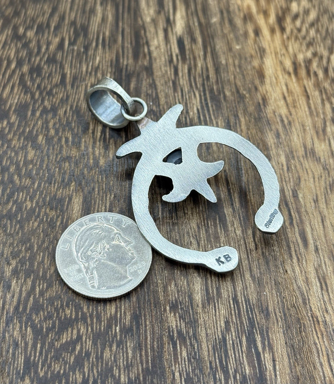 Navajo Handmade Sterling Silver Old Look Sonoran Gold Turquoise Naja Pendant