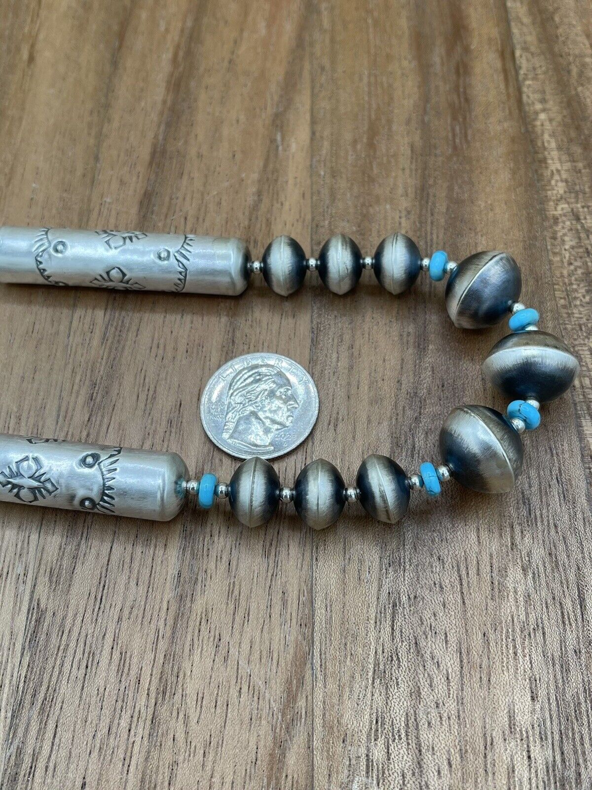 Authentic Native American Navajo Handmade Silver Turquoise Pearl Beads Set