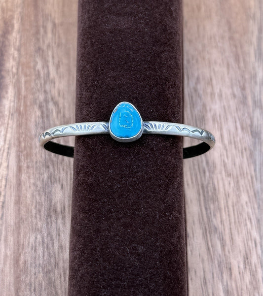 Navajo Handmade Sterling Silver Blue Ridge Turquoise Stacker Cuff Bracelet