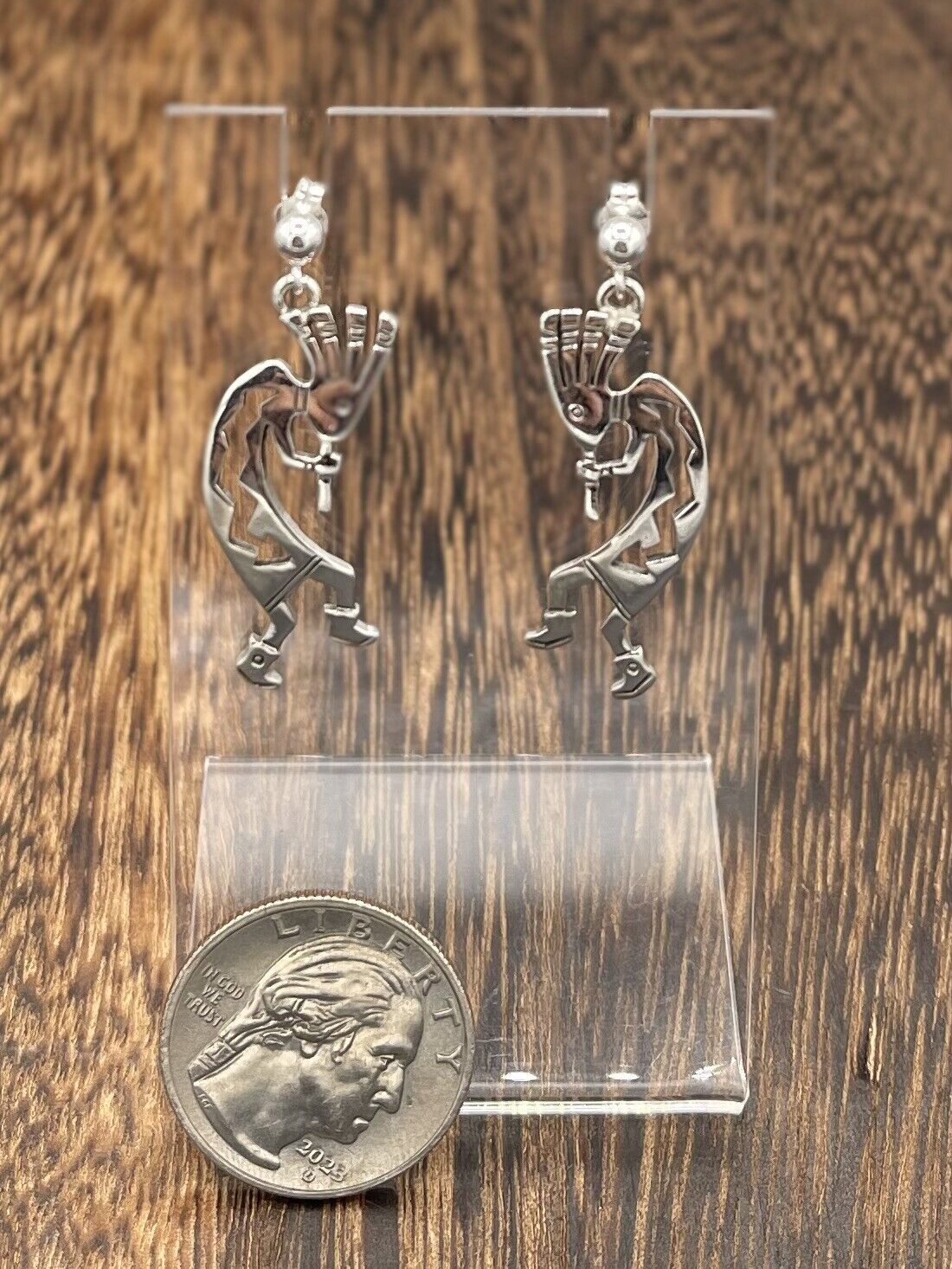 Native American Sterling Silver Navajo Handmade Kokopelli Dangle Earrings