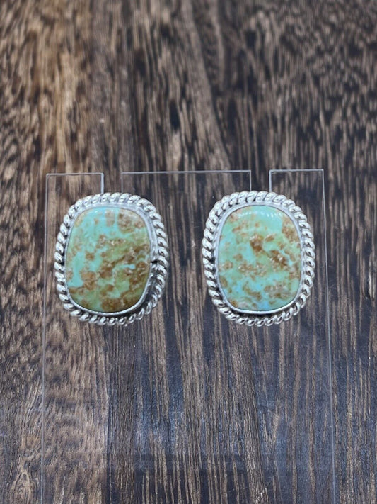 Navajo Handmade Sterling Silver Sonoran Turquoise Post Stud Earrings Byron Begay