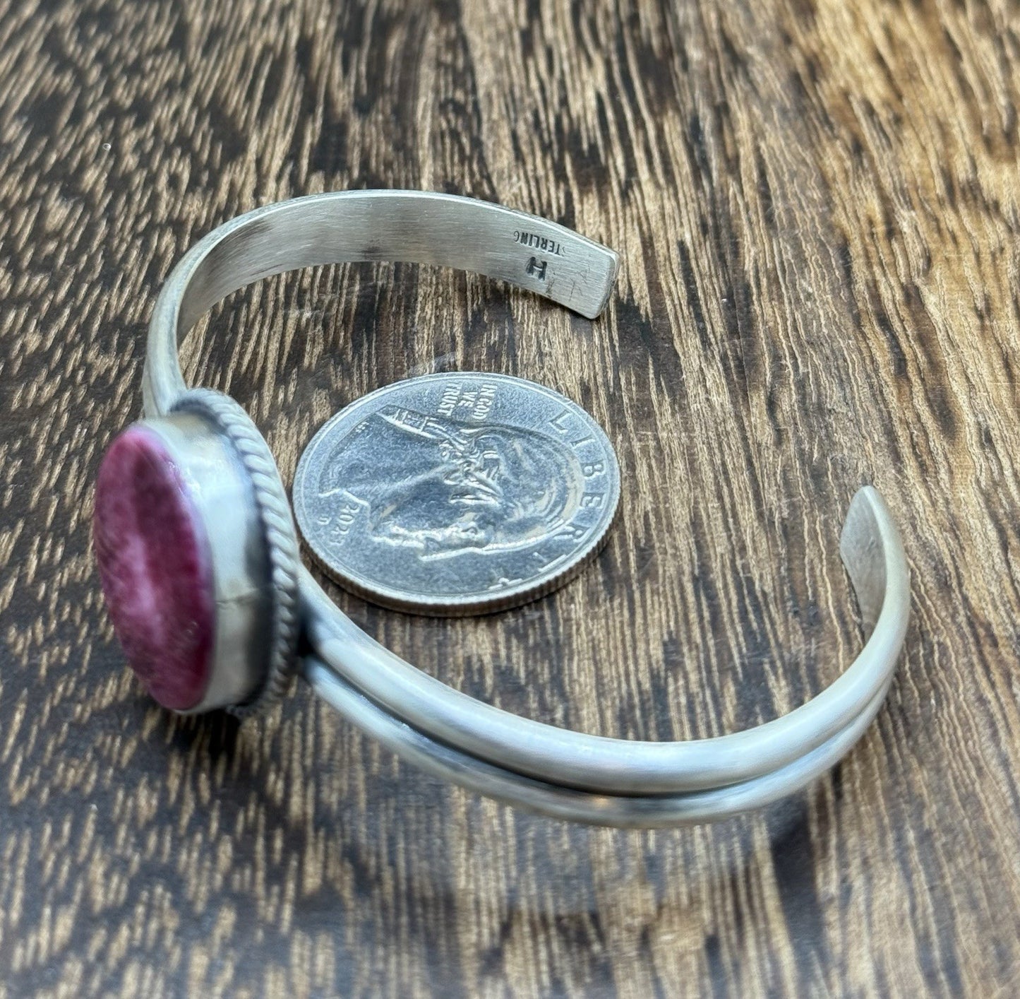 Navajo Handmade Sterling Silver Purple Spiny Oyster Stacker Cuff Bracelet