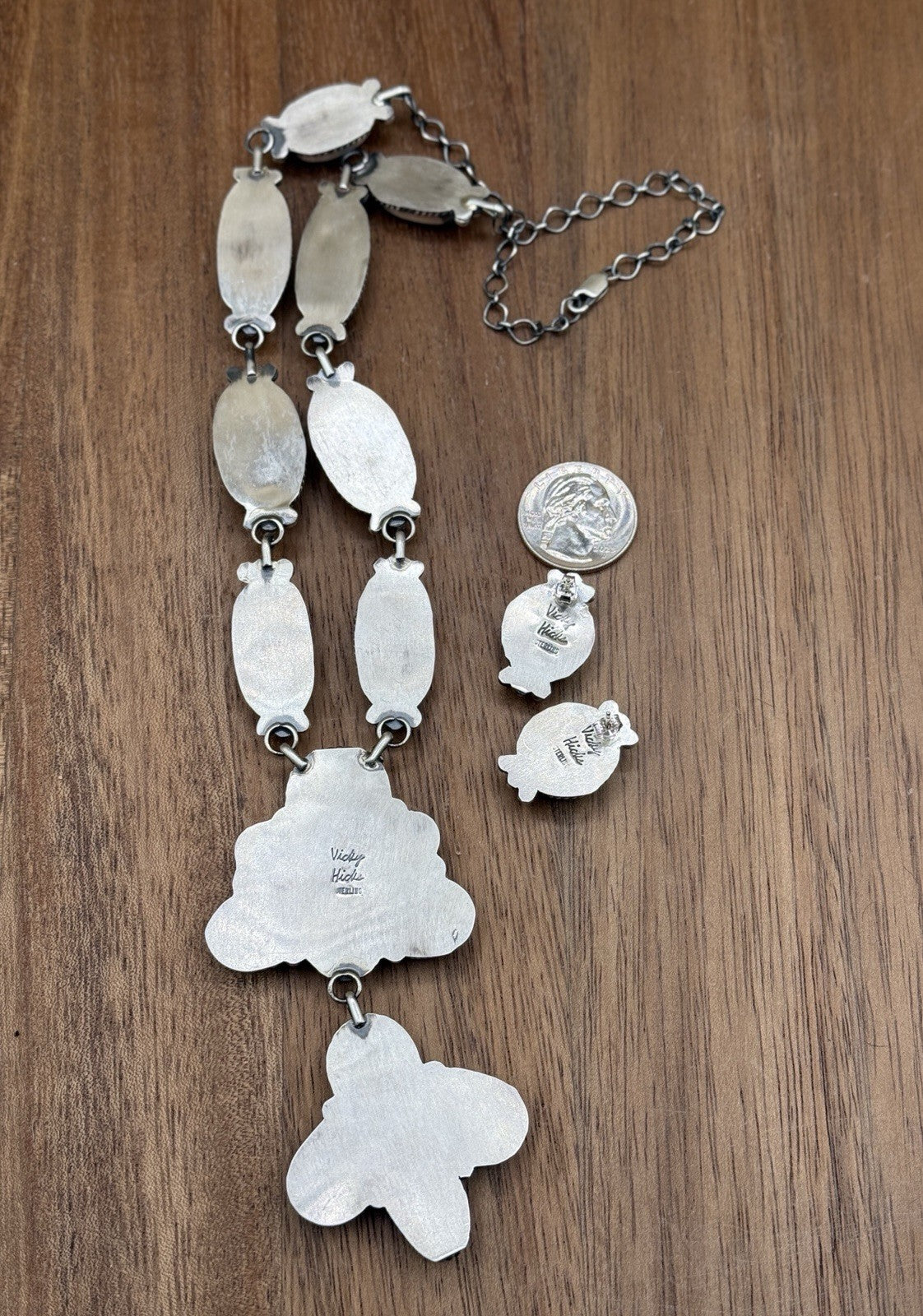 Navajo Handmade Sterling Silver Turquoise &White Buffalo Cluster Lariat Necklace