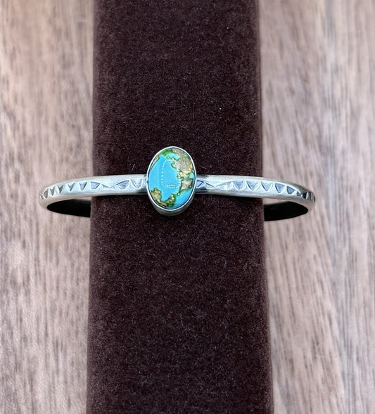 Navajo Handmade Sterling Silver Sonoran Gold Turquoise Stacker Cuff Bracelet