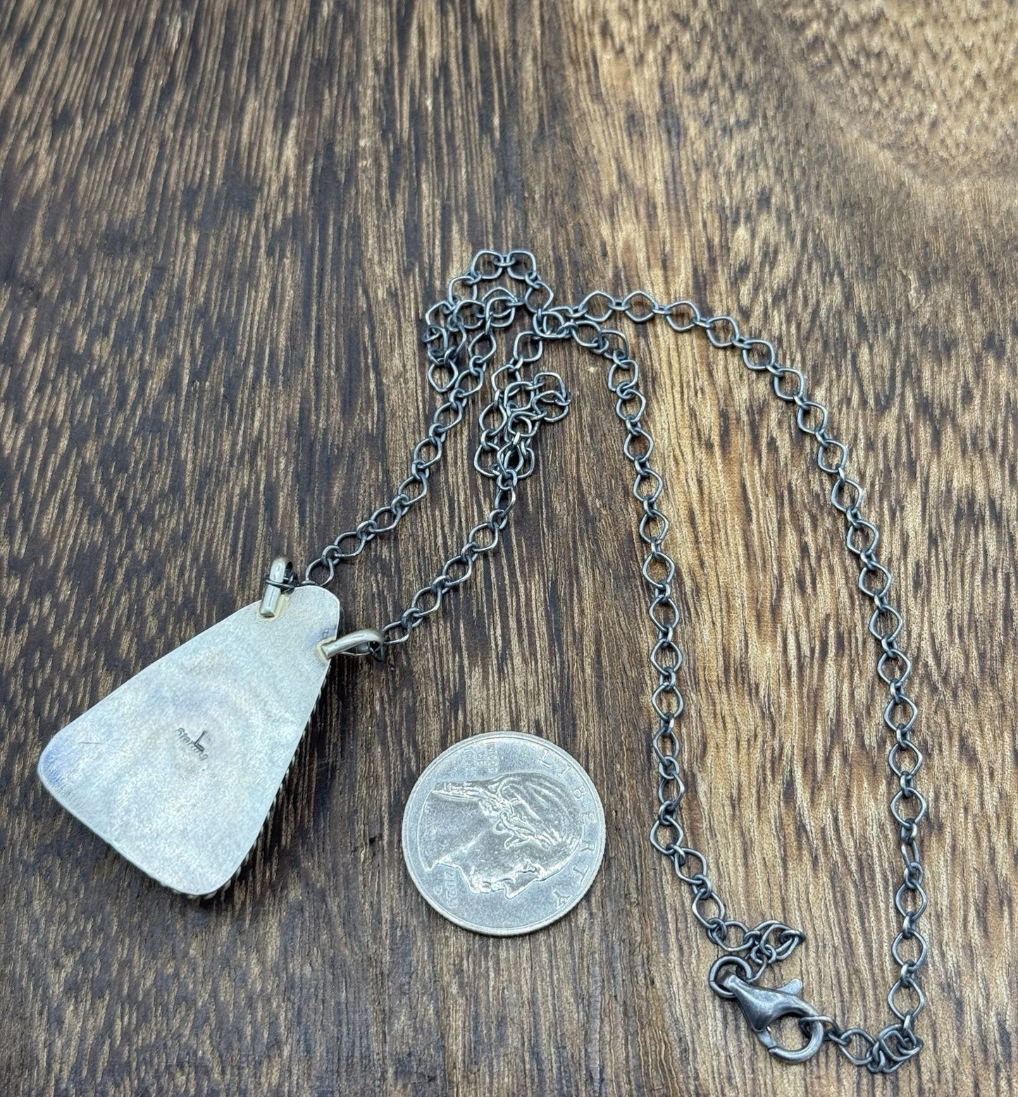 Native Navajo Handmade Sterling Silver Blue Glacier Turquoise Bar Necklace 18”