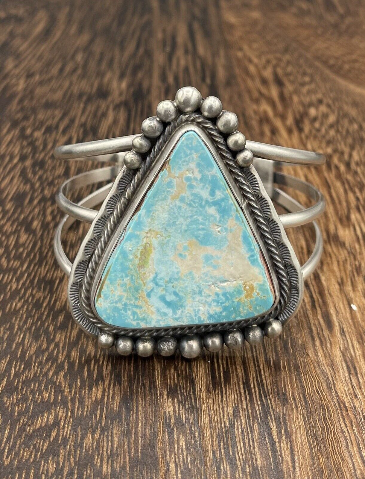 Native American Sterling Silver Navajo Handmade Natural Turquoise Cuff Bracelet