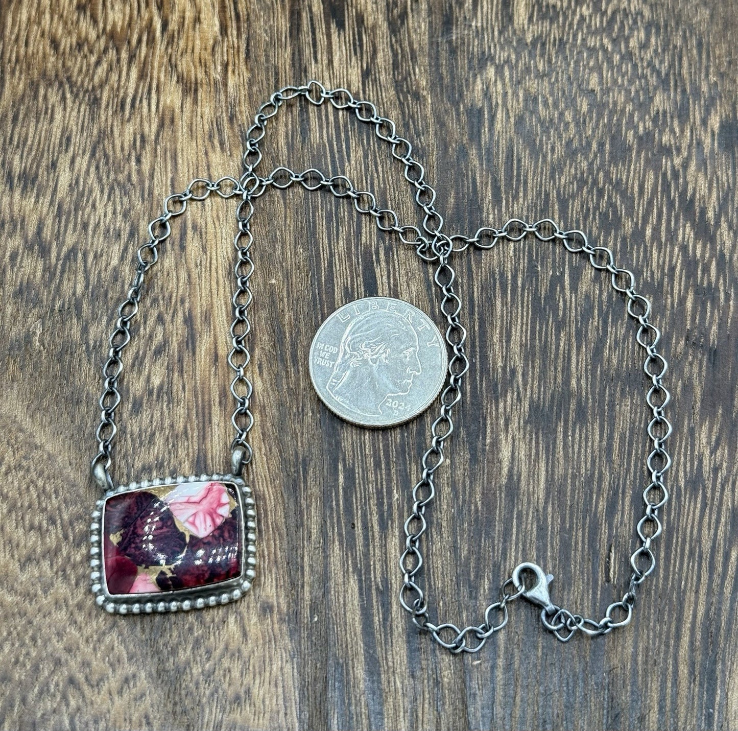 Native American Navajo Handmade Sterling Silver Dahlia Rose Bar Necklace 18”