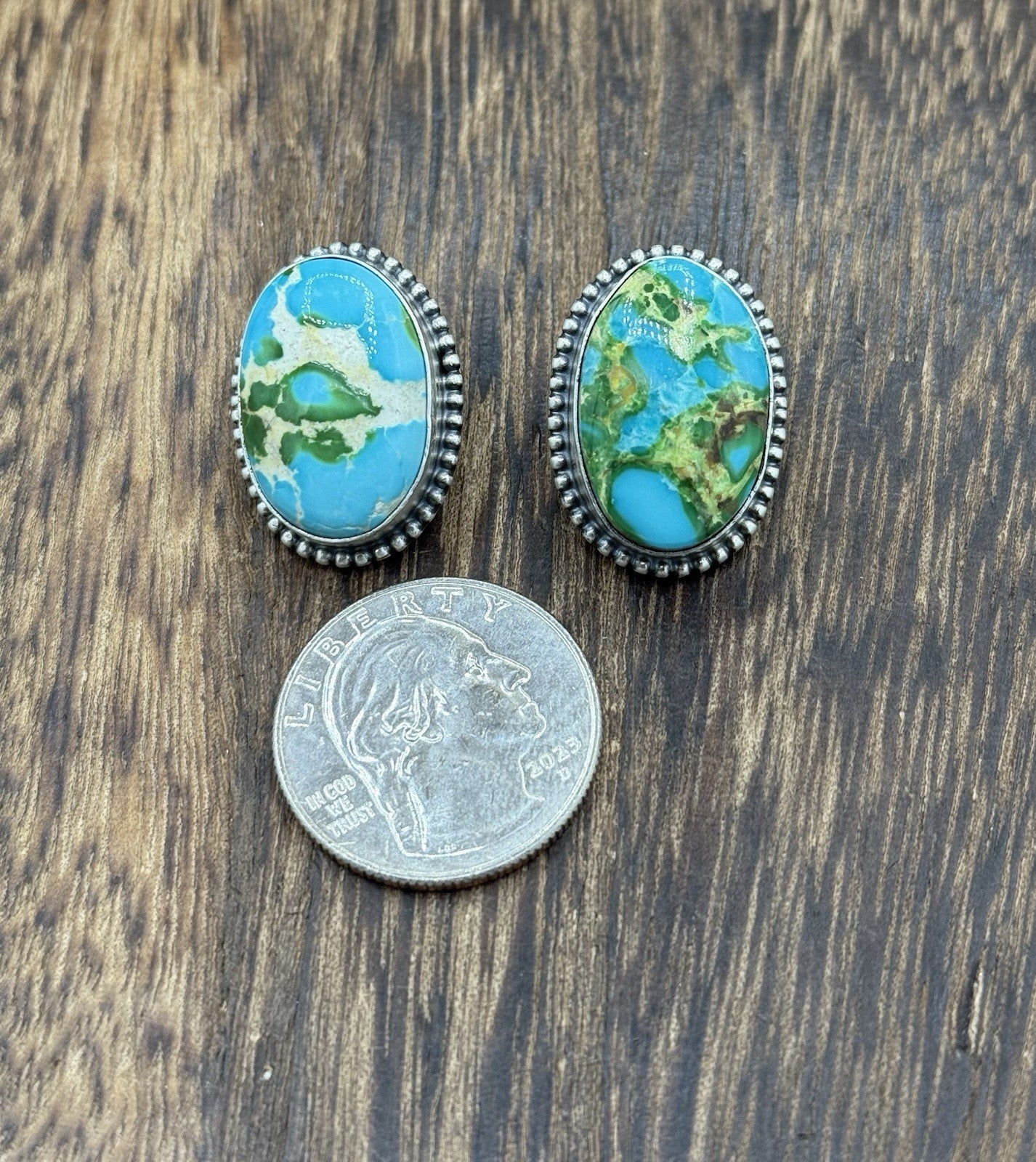 Navajo Handmade Sterling Silver Sonoran Gold Turquoise Post Stud Earrings