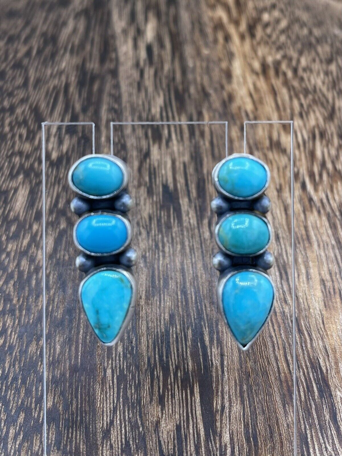 Native American Sterling Silver Navajo Handmade Turquoise Post Dangle Earrings