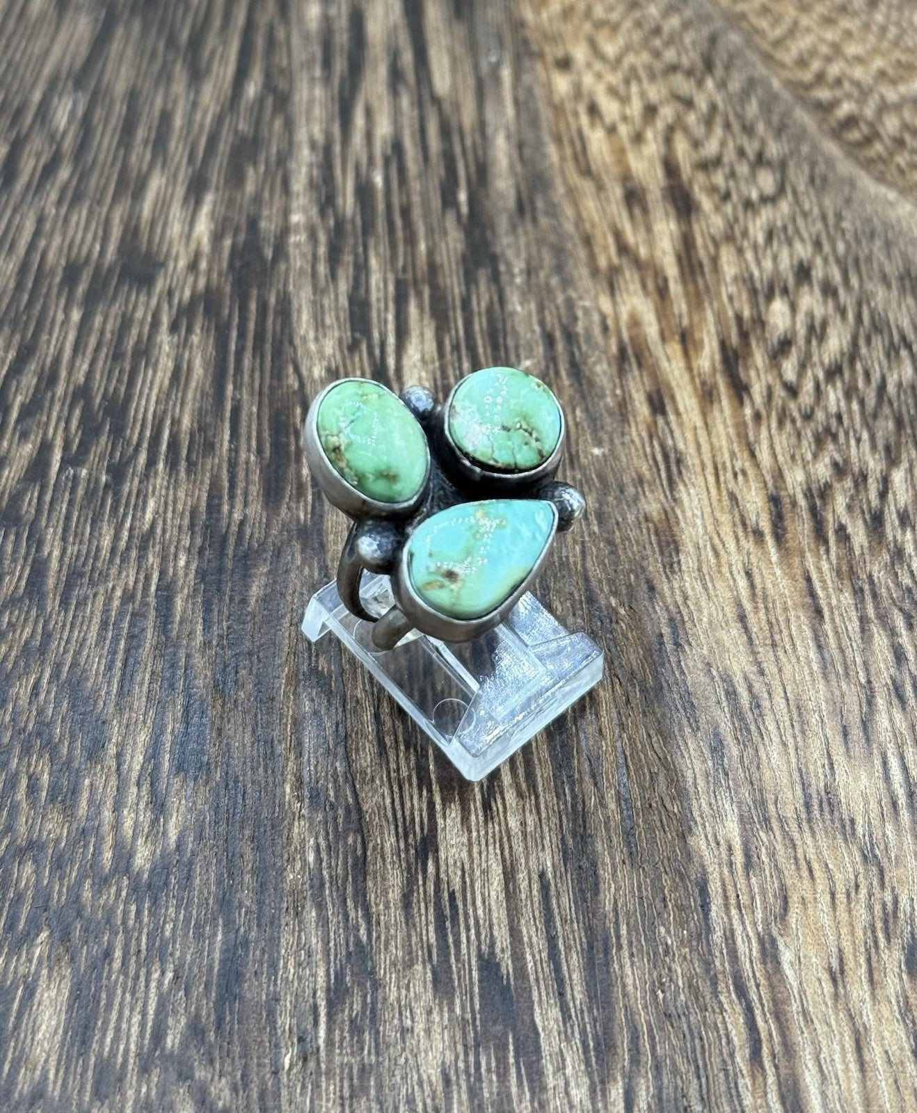 Navajo Handmade Sterling Silver Sonoran Gold Turquoise Cluster Ring Size 7