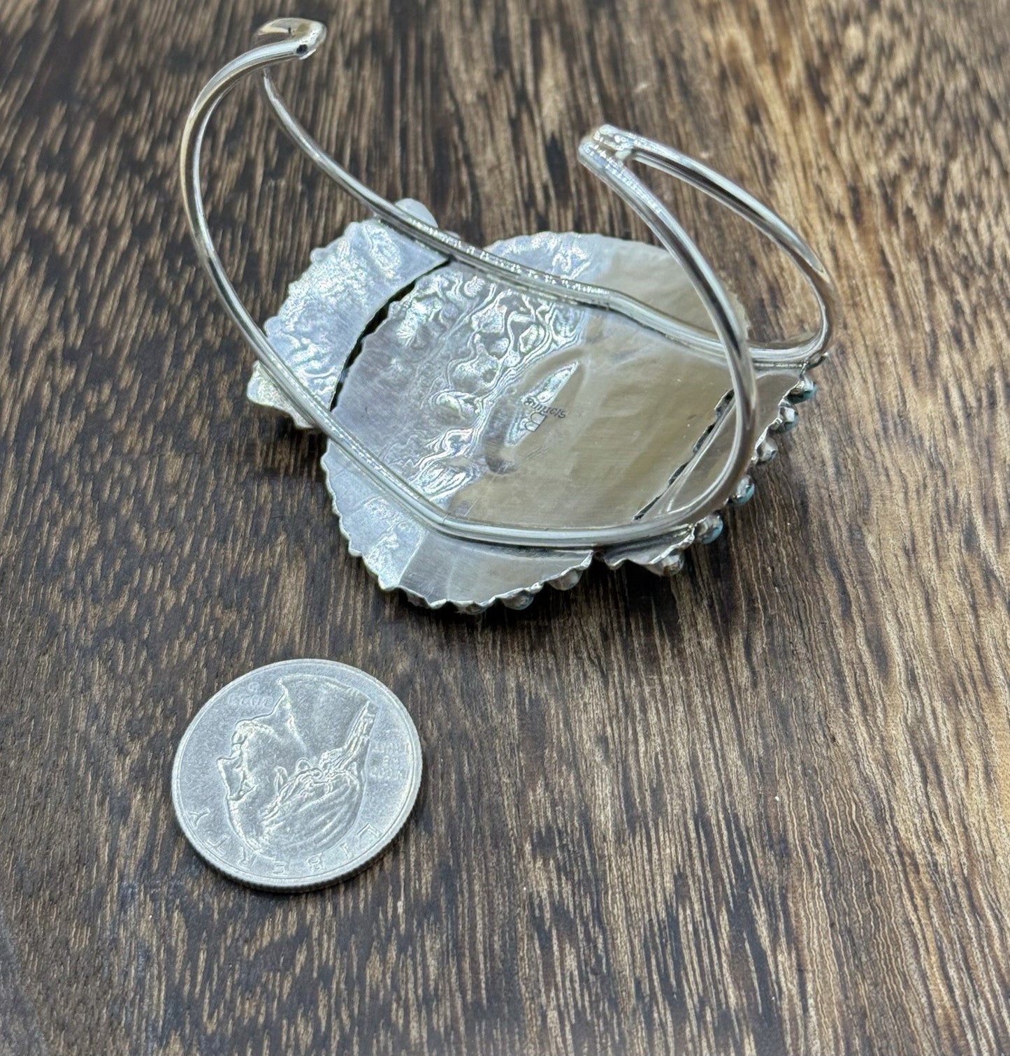 Native American Navajo Handmade Sterling Silver Turquoise Cluster Cuff Bracelet