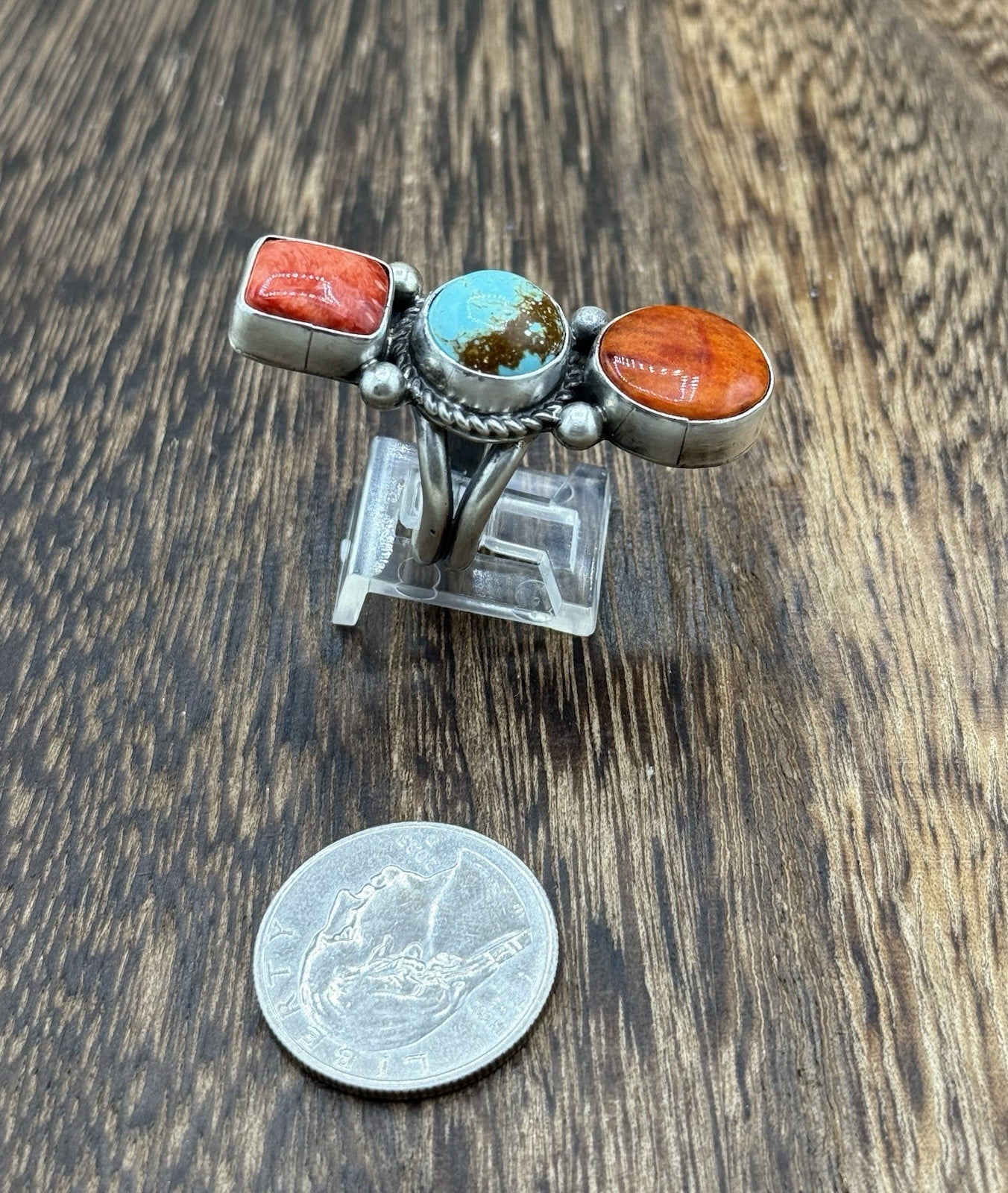 Native Navajo Handmade Sterling Silver Mixed Stone Turquoise Cluster Ring Size 9