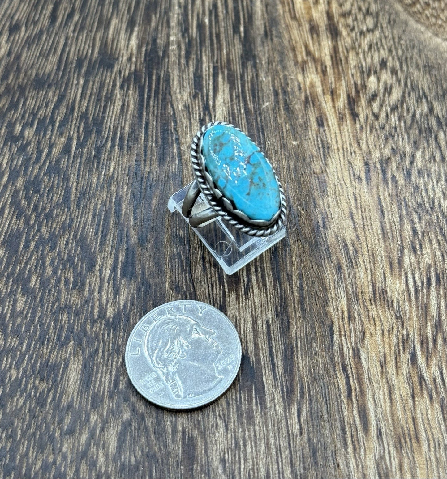 Native American Navajo Handmade Sterling Silver Royston Turquoise Ring Size 8