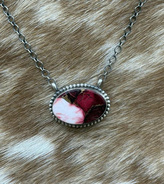 Native American Navajo Handmade Sterling Silver Dahlia Rose Bar Necklace 18”