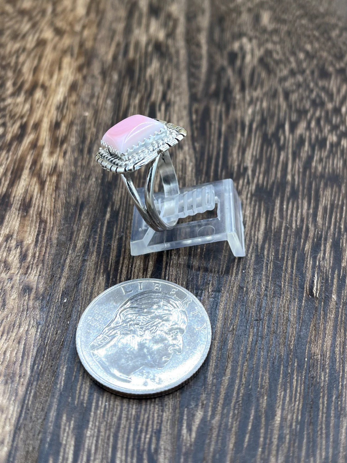 Navajo Handmade Sterling Silver Pink Conch Shell Band Rings By Peggy Skeets