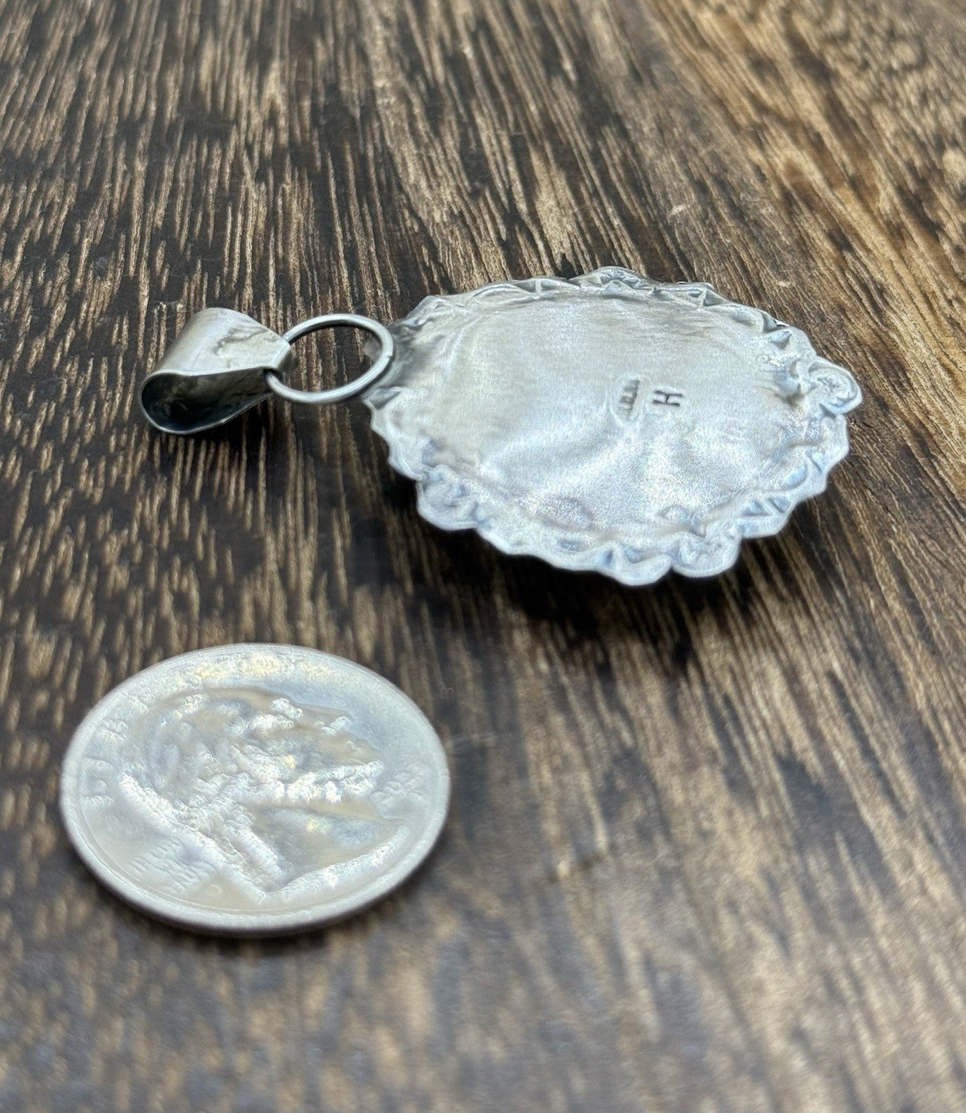 Navajo Handmade Sterling Silver Royston Turquoise Stamped Drop Pendant