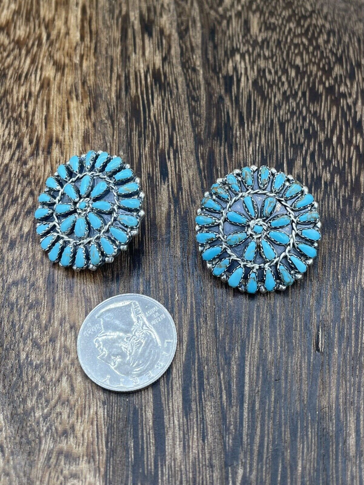 Native American Navajo Handmade Sterling Silver Turquoise Cluster Post earrings