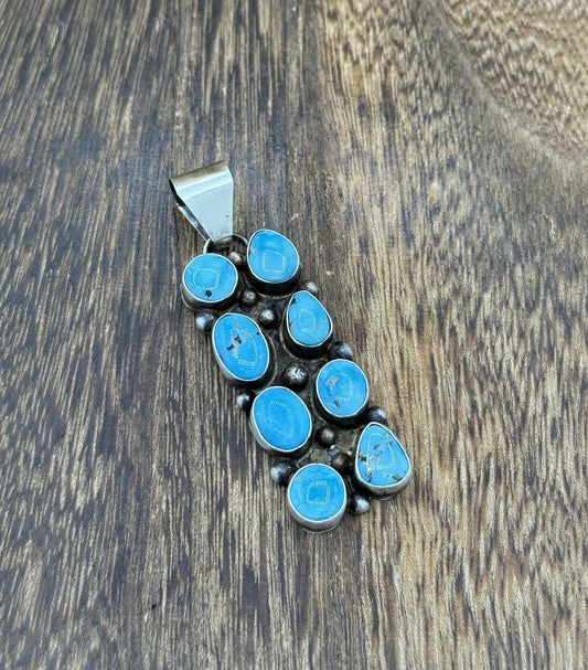 Native Navajo Handmade Sterling Silver Blue Ridge Turquoise Cluster Drop Pendant