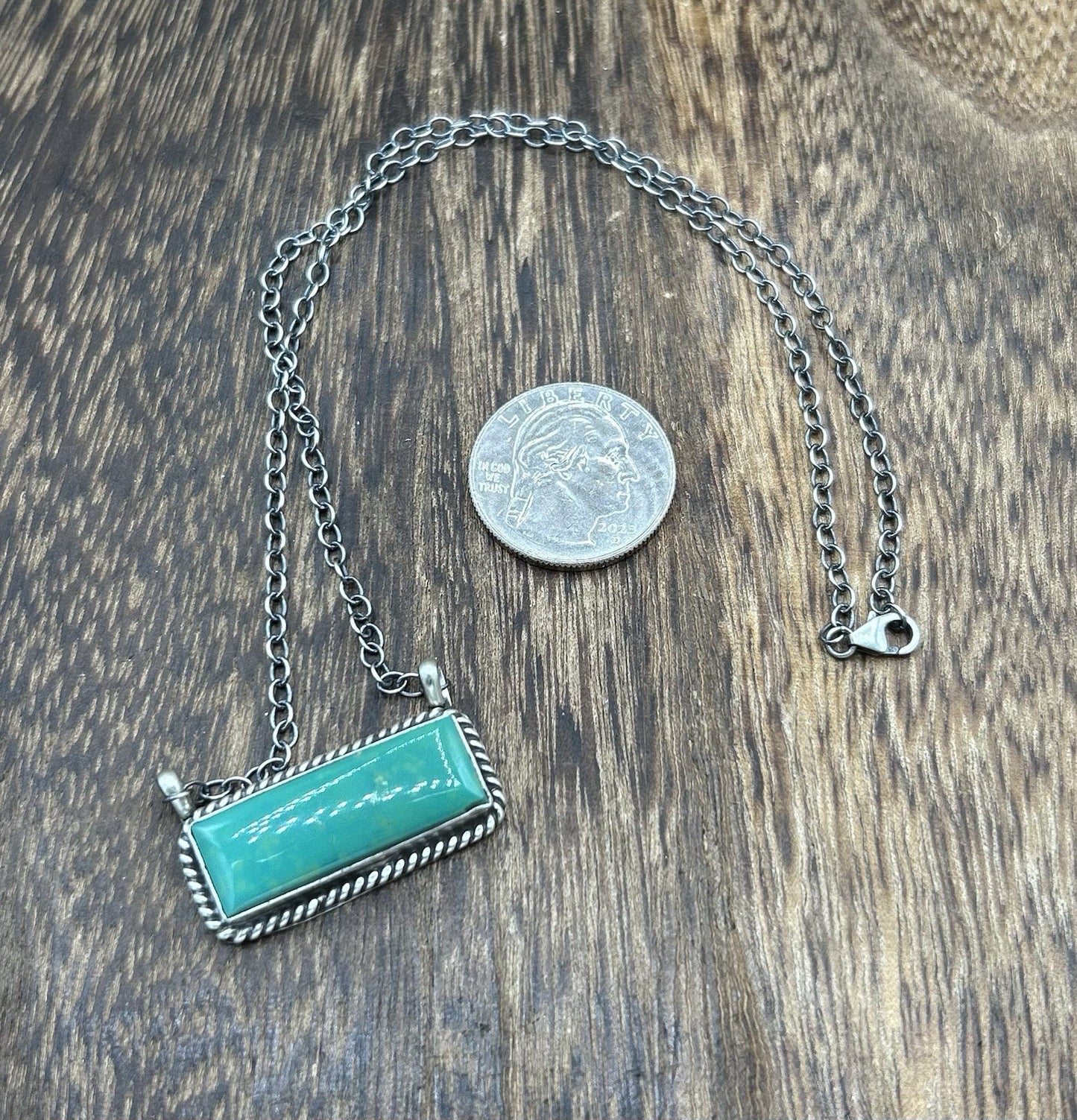 Navajo Handmade Sterling Silver Kingman Turquoise Bar Necklace 16”