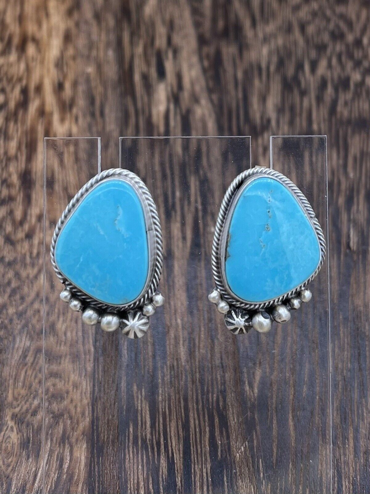 Native American Sterling Silver Navajo Handmade Turquoise Post Stud Earrings