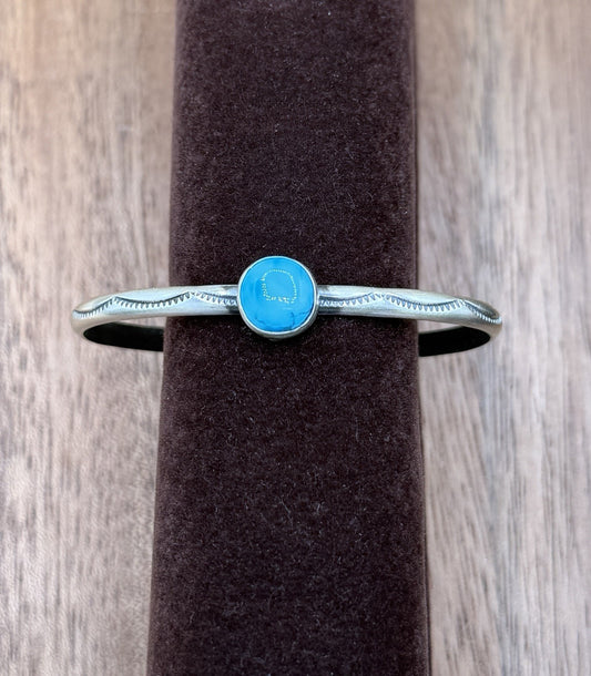 Navajo Handmade Sterling Silver Blue Ridge Turquoise Stacker Cuff Bracelet