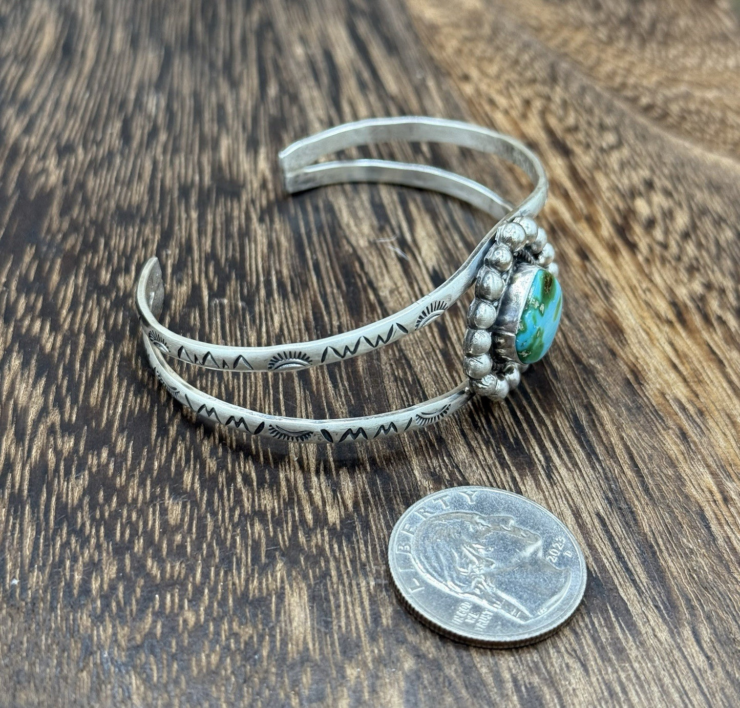 Native Navajo Handmade Sterling Silver Sonoran Gold Turquoise Cuff Bracelet