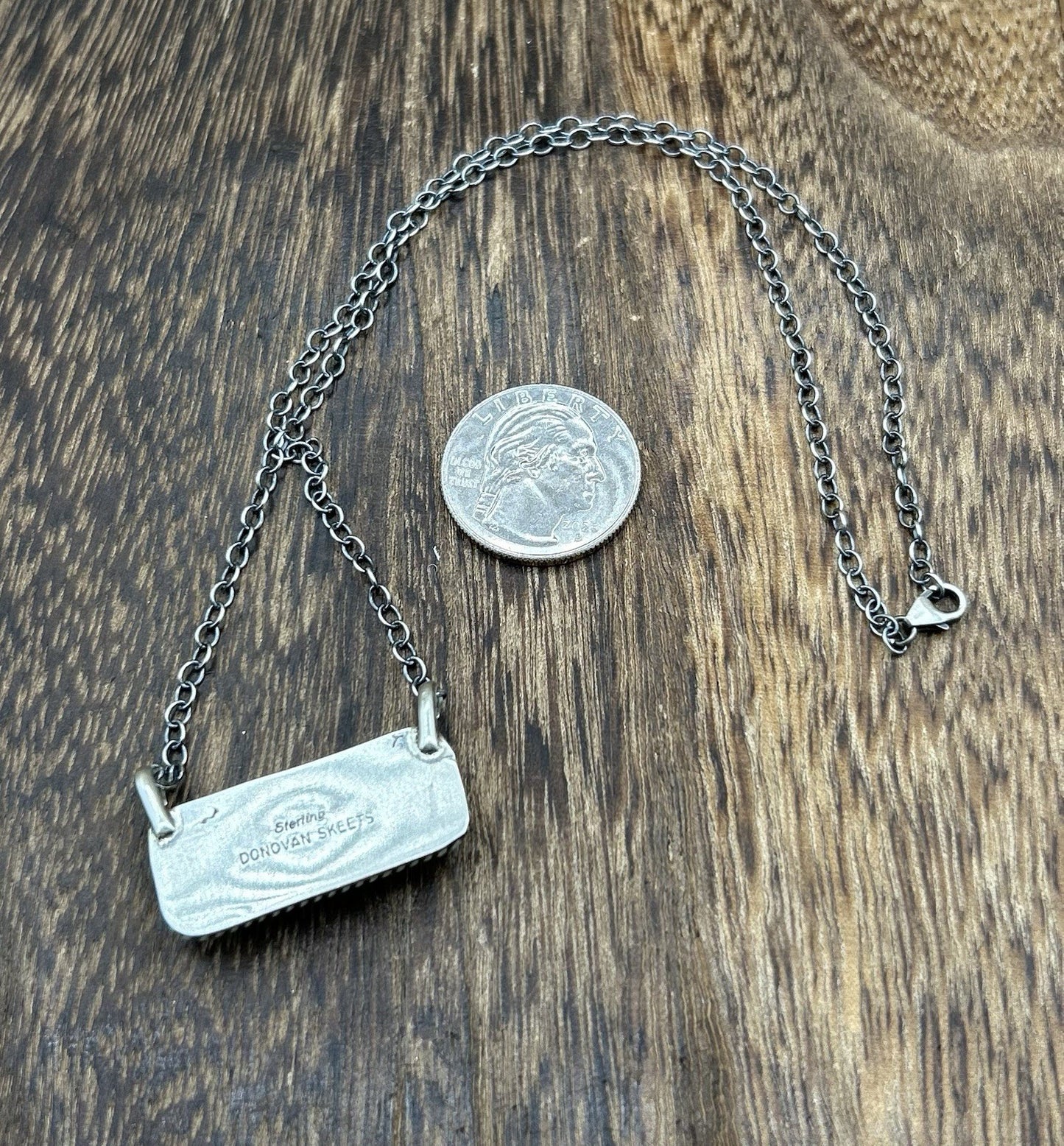 Navajo Handmade Sterling Silver Kingman Turquoise Bar Necklace 16”