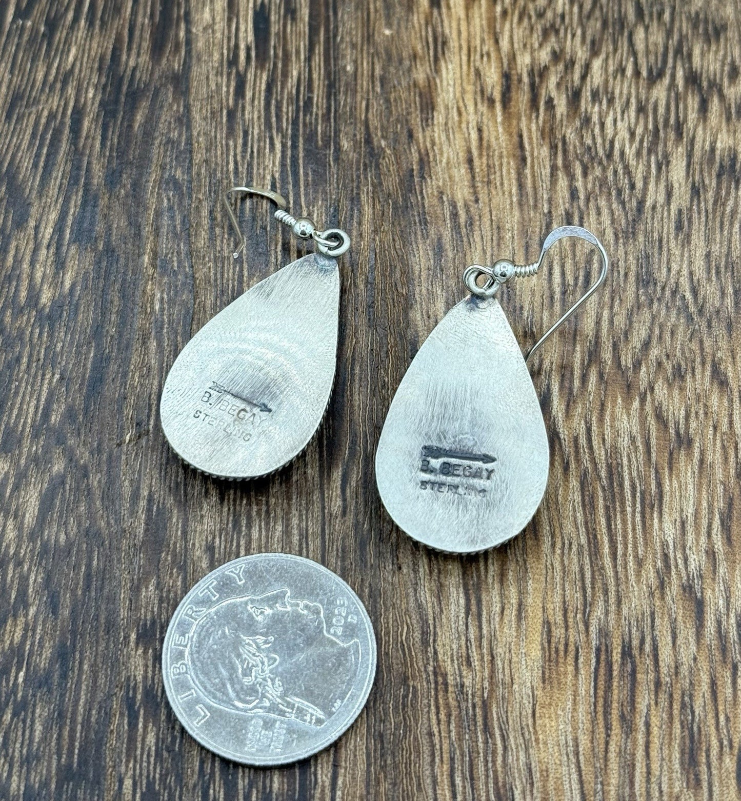 Navajo Handmade Sterling Silver Violet Rose & Blue Dahlia Dangle Drop Earrings