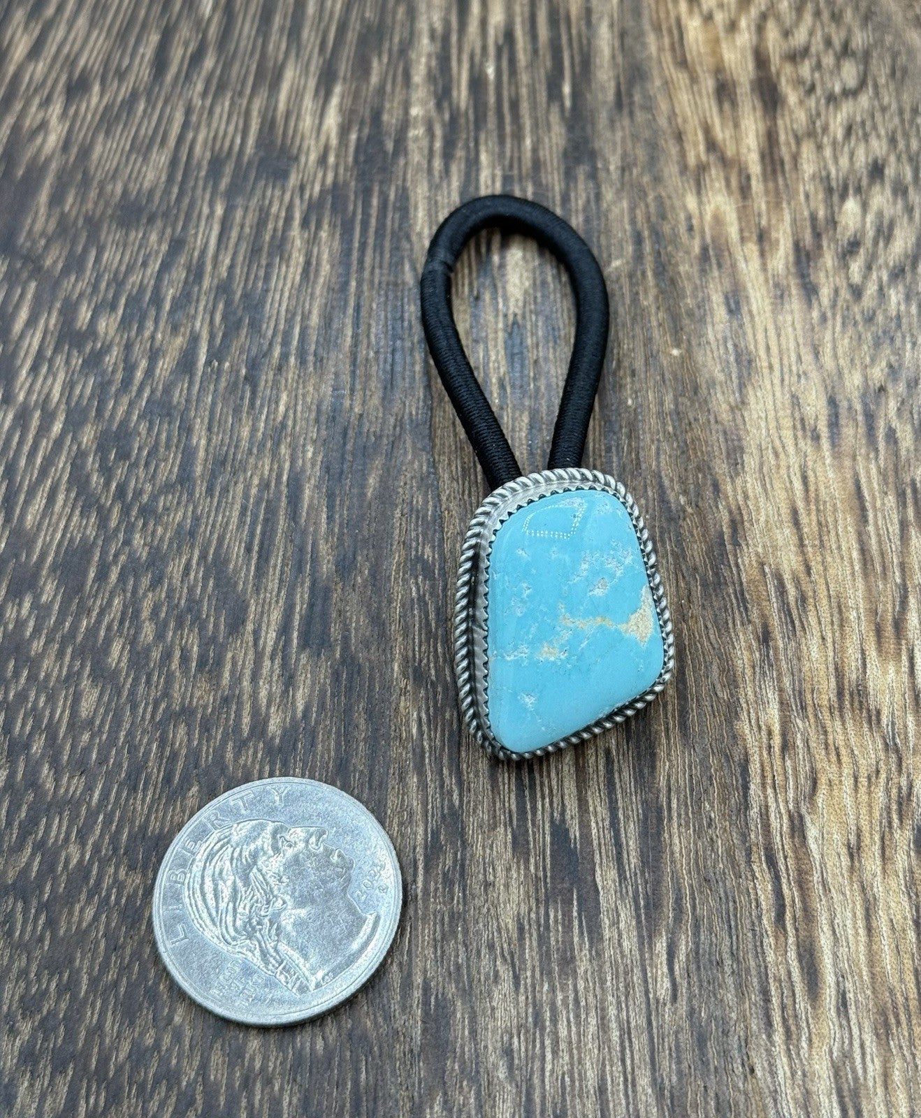Native American Navajo Handmade Sterling Silver Royston Turquoise Hair Tie