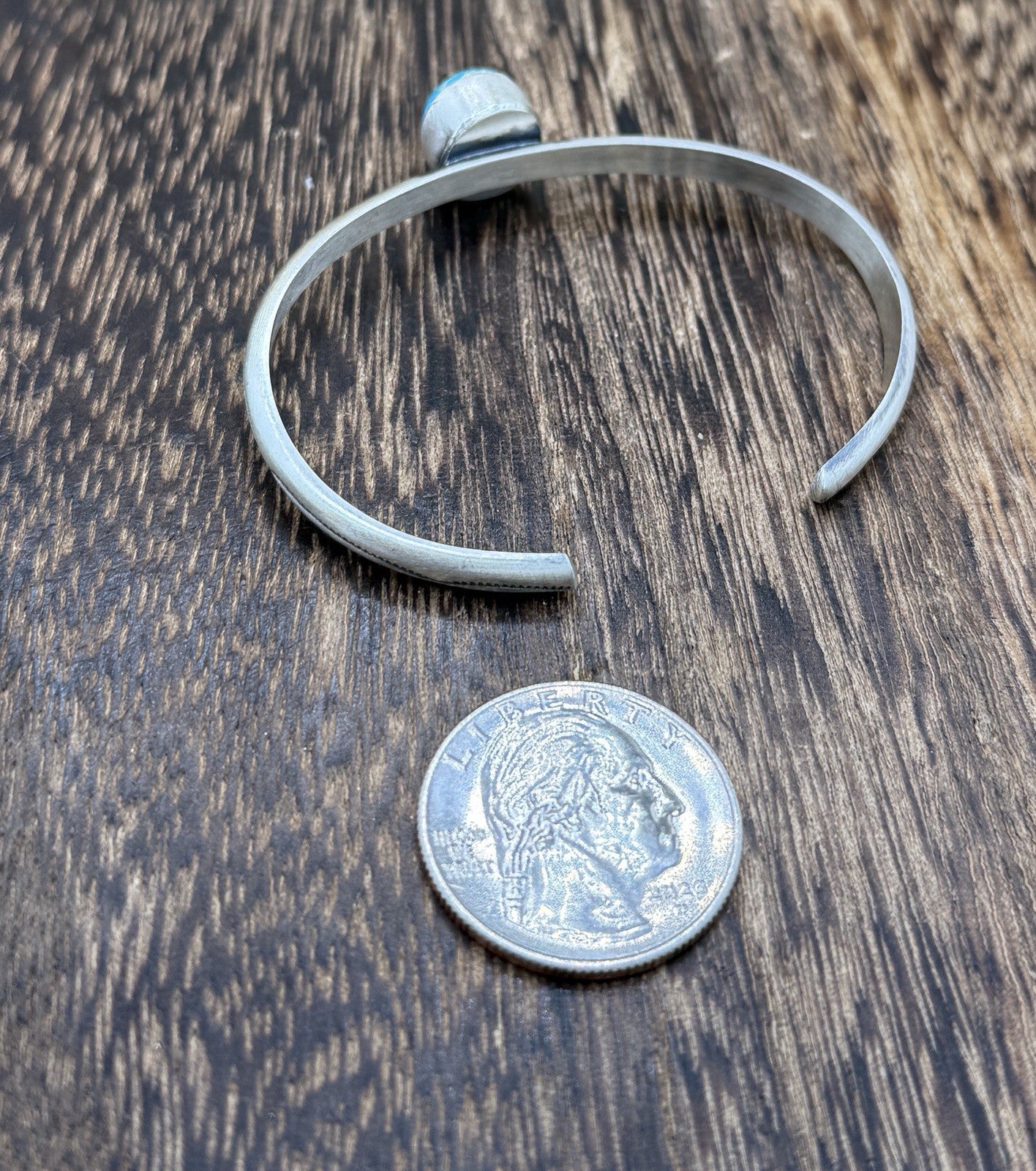 Navajo Handmade Sterling Silver Blue Ridge Turquoise Stacker Cuff Bracelet