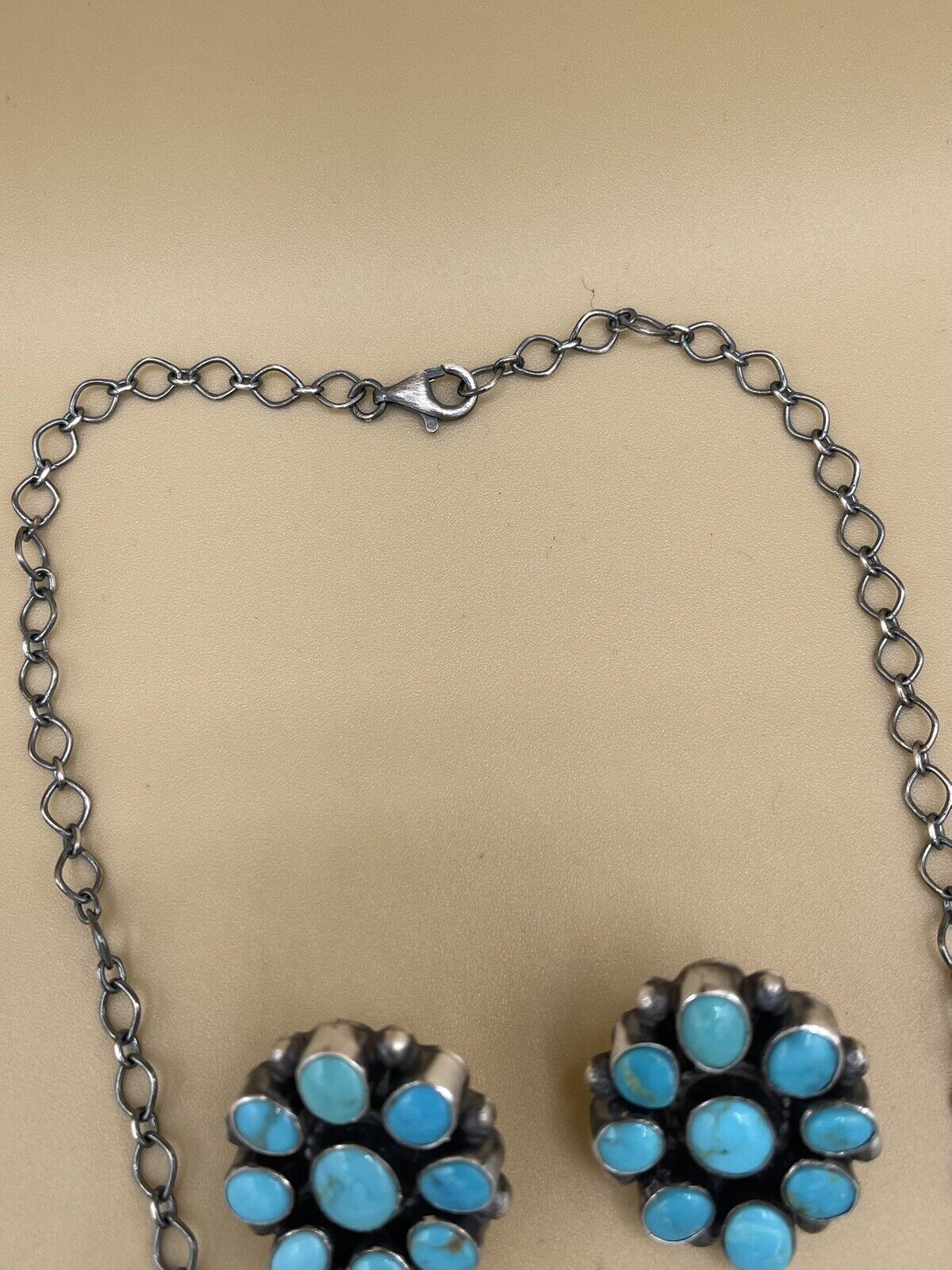 Native American Navajo Silver Kingman Turquoise Cluster Y Lariat Necklace 20”