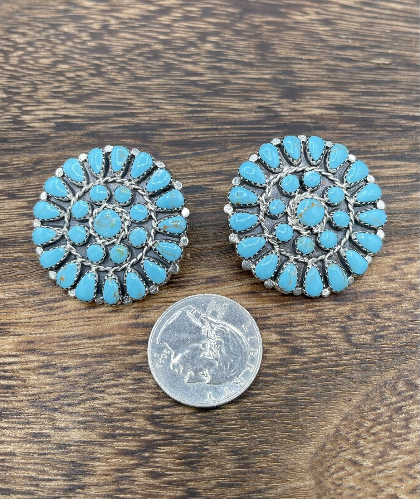 Native American sterling silver Navajo Handmade Turquoise Cluster Post earrings