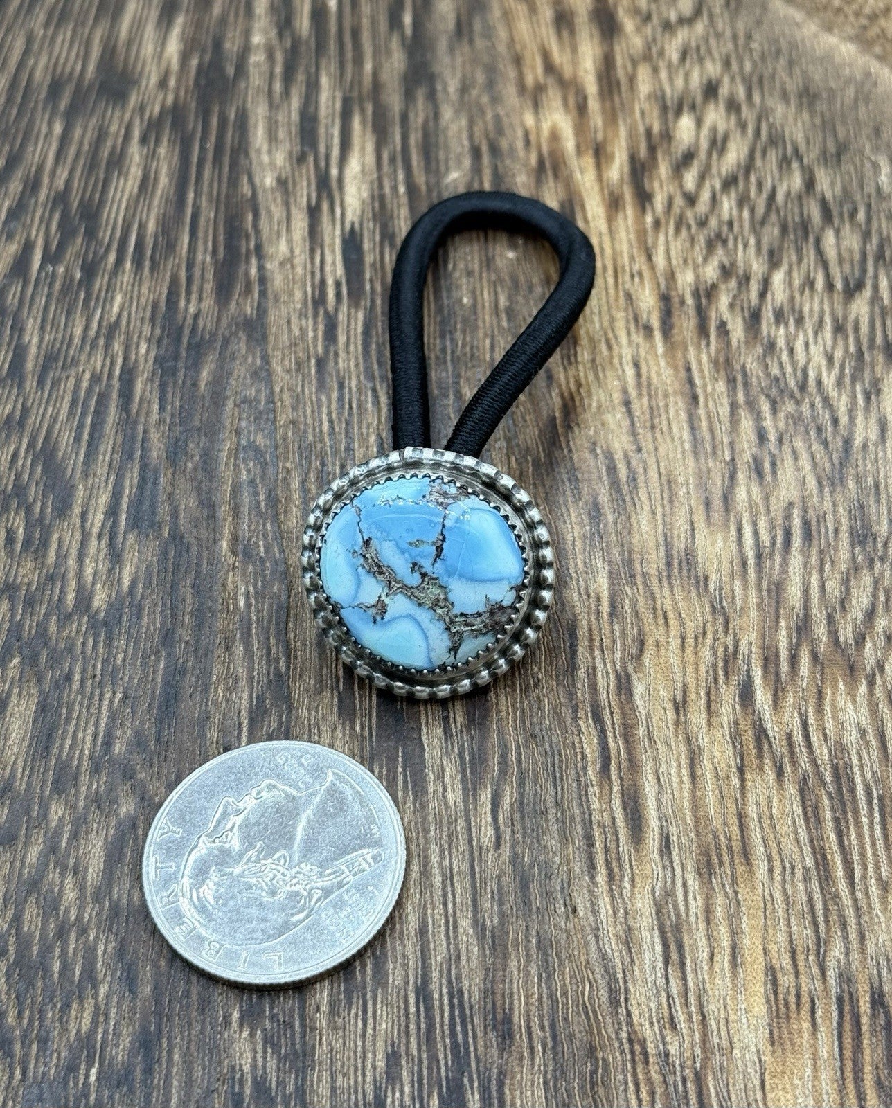 Native American Navajo Handmade Sterling Silver Golden Hills Turquoise Hair Tie