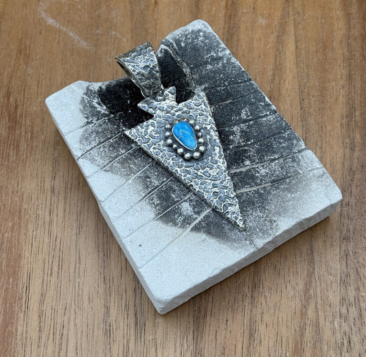 Navajo Silver Blue Ridge Turquoise Arrowhead Pendant Tufa Cast By Merle House