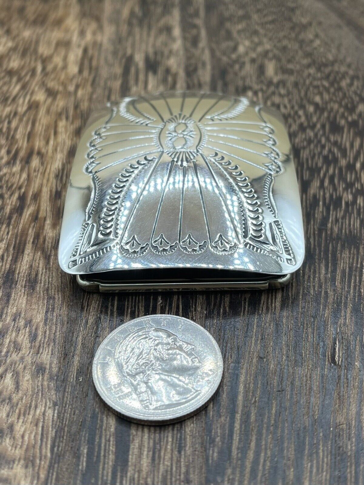 Native American Navajo Handmade Shiny Sterling Silver Belt Buckle By Joann Begay