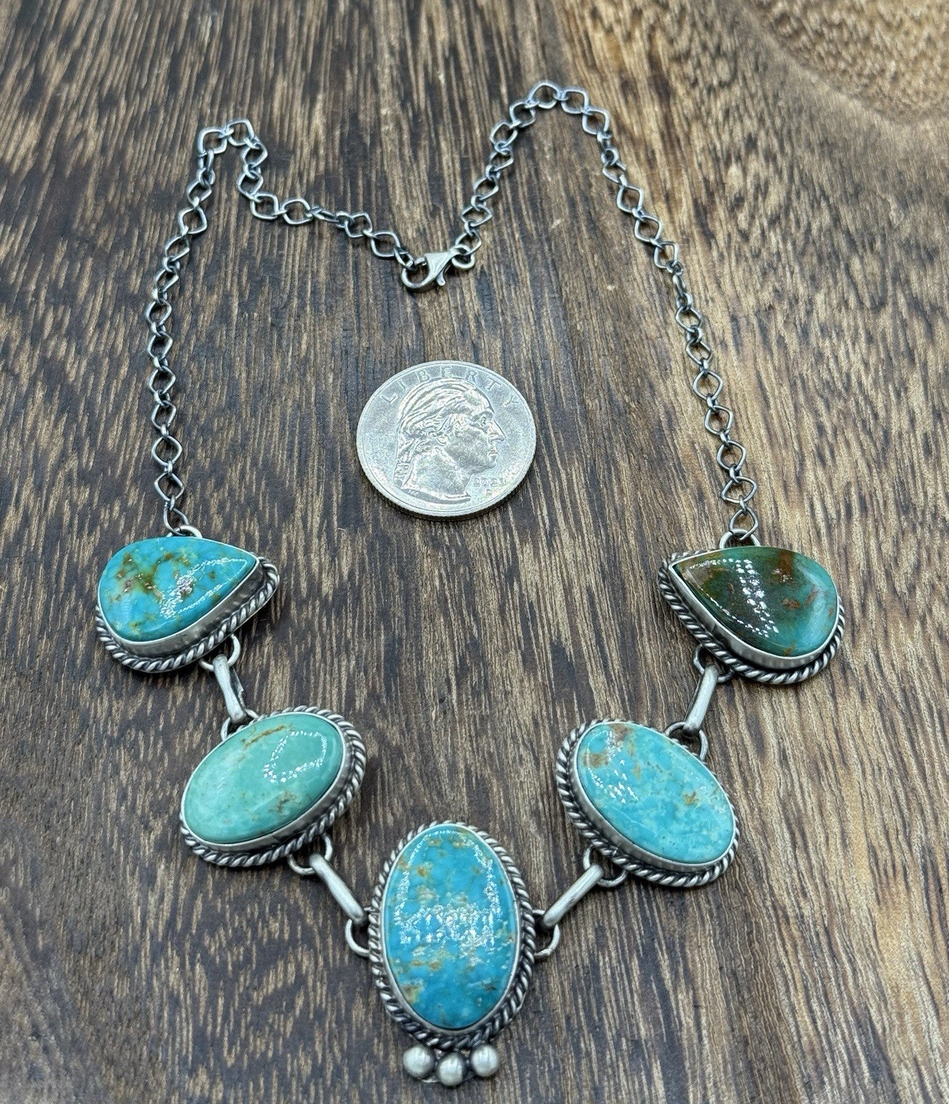 Native Navajo Handmade Sterling Silver Kingman Turquoise Choker Necklace 15”