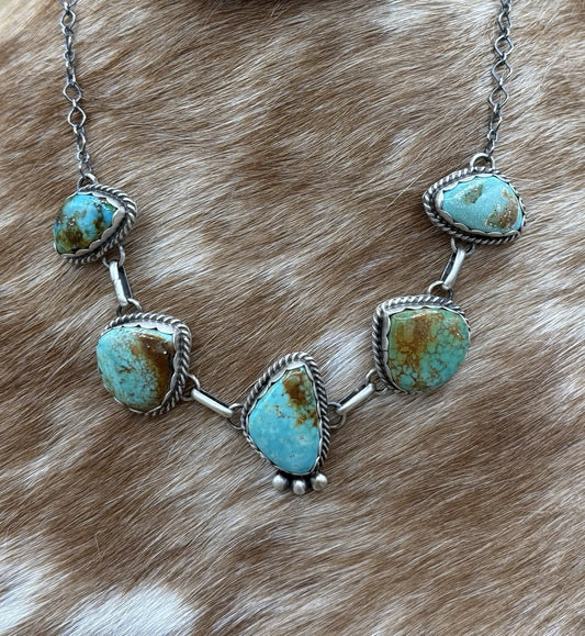 Native Navajo Handmade Sterling Silver Kingman Turquoise Choker Necklace 15”