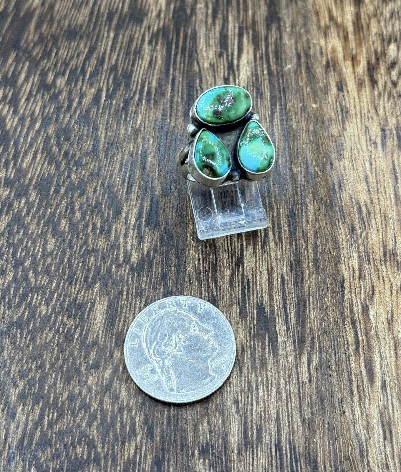 Navajo Handmade Sterling Silver Sonoran Gold Turquoise Cluster Ring Size 7