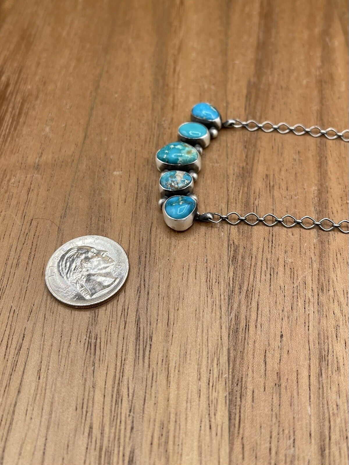 Native American Navajo Handmade Silver Sonoran Bella Turquoise Bar Necklace 18”