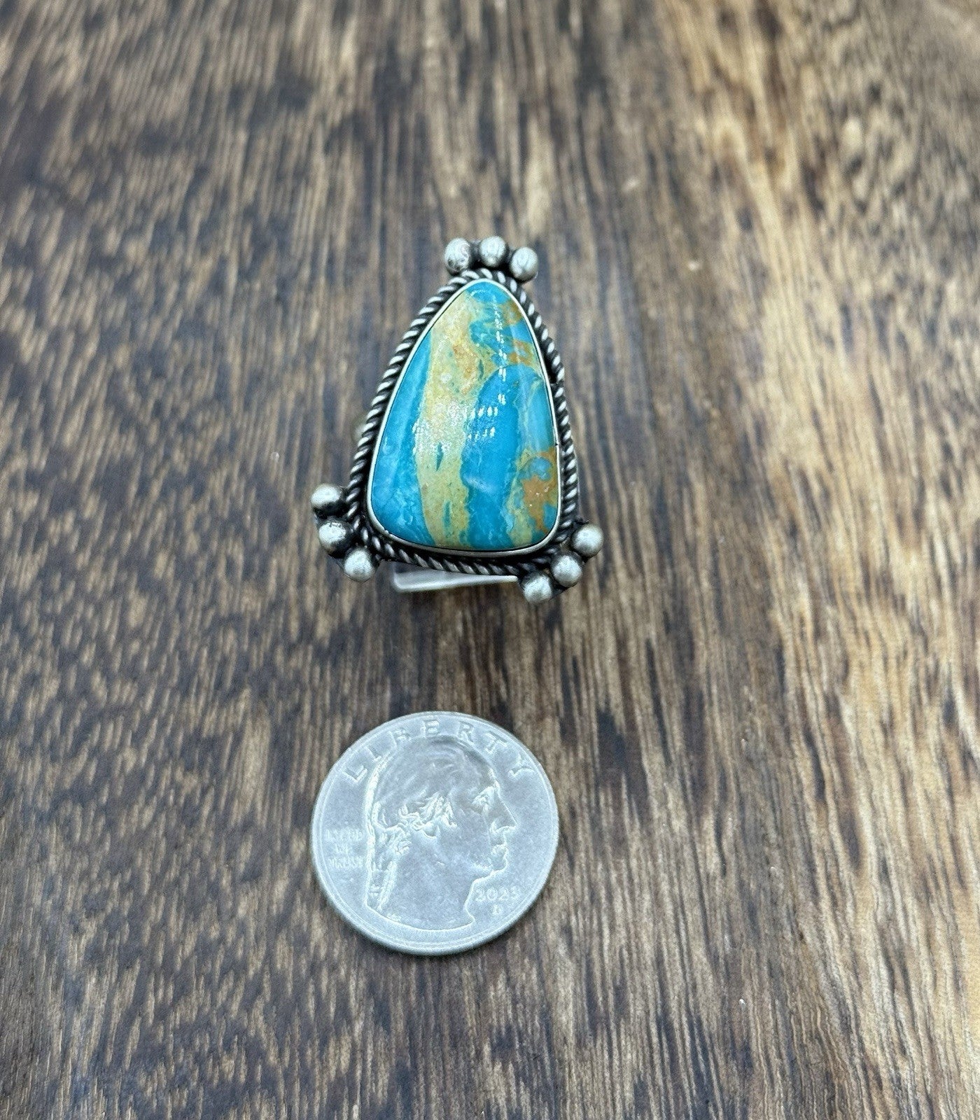 Navajo Handmade Sterling Silver Royston Turquoise Adjustable Ring Size 8 To 10