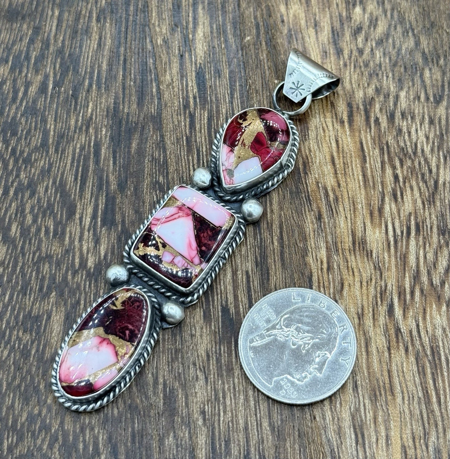 Native Navajo Handmade Sterling Silver Dahlia Rose Drop Pendant