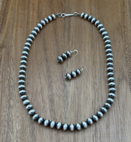 Authentic Navajo Handmade Old Look Navajo Pearl Bead Necklace Set 24” 10mm